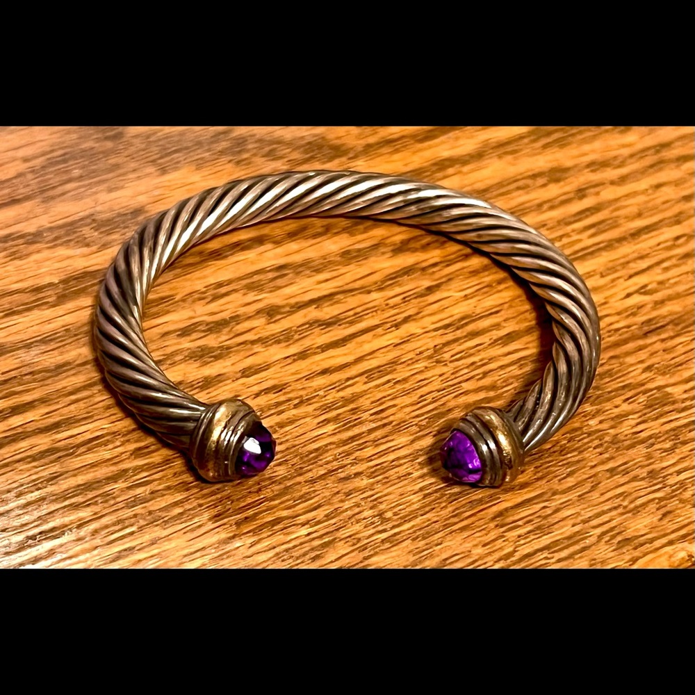 VTG 90s David Yurman 14k Yellow Gold & Sterling Amethyst Classic Cable Bracelet